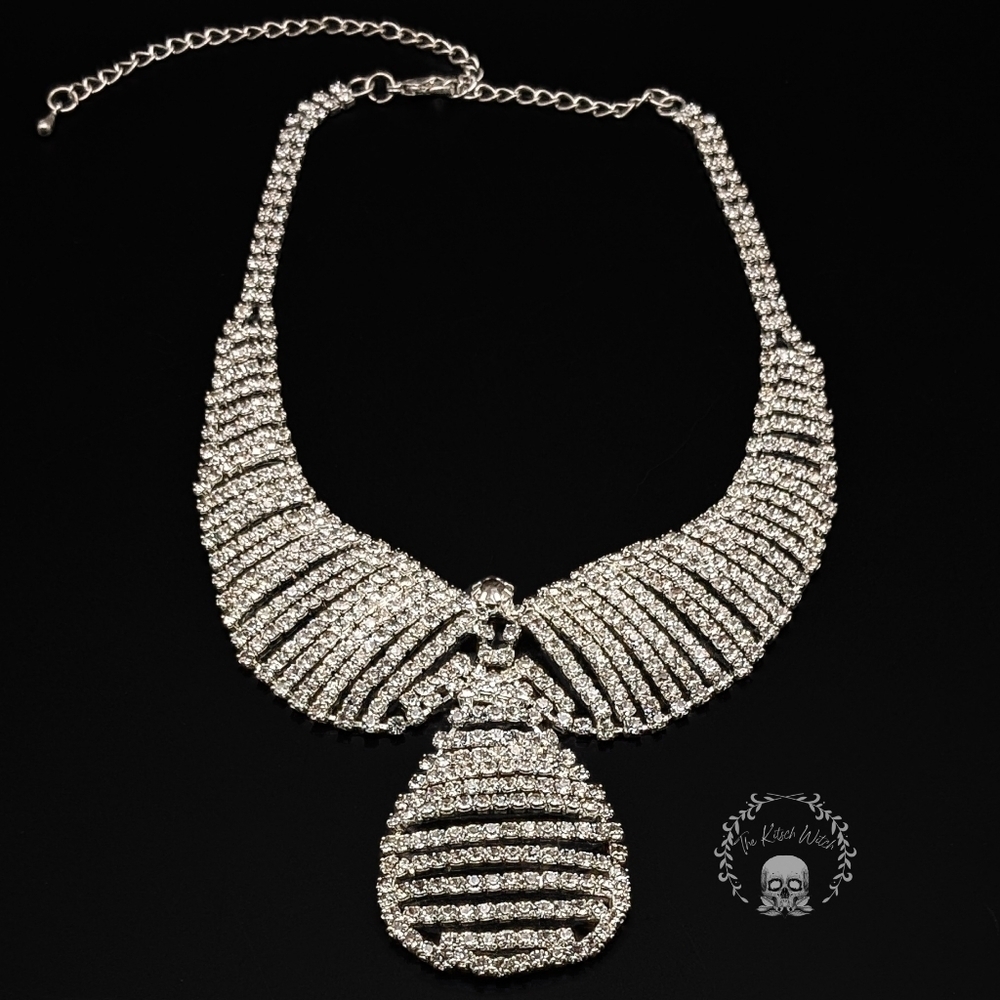 Large Teardrop Crystal Rhinestone Necklace - Wedding Bridal Prom Costume Bling - Picture 3 of 5